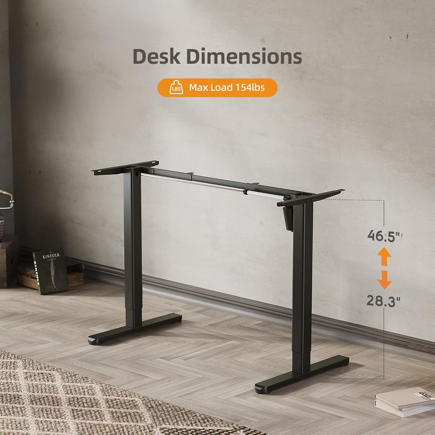 Claiks Standing Desk Frame, Electric Stand Up Desk Legs Frame Workstation Up to 63",T-Shaped Adjustable Standing Computer Desk for Home and Office, (Black Frame only)