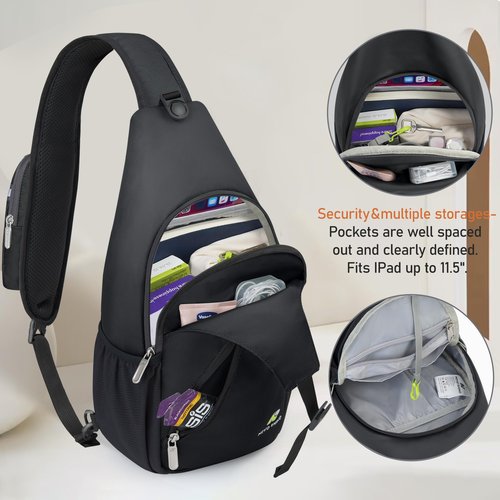 N NEVO RHINO Crossbody Sling Backpack Small Sling Bag, Hiking Daypack Chest Bag Travel Shoulder Bags with Anti-theft Pocket (Black)