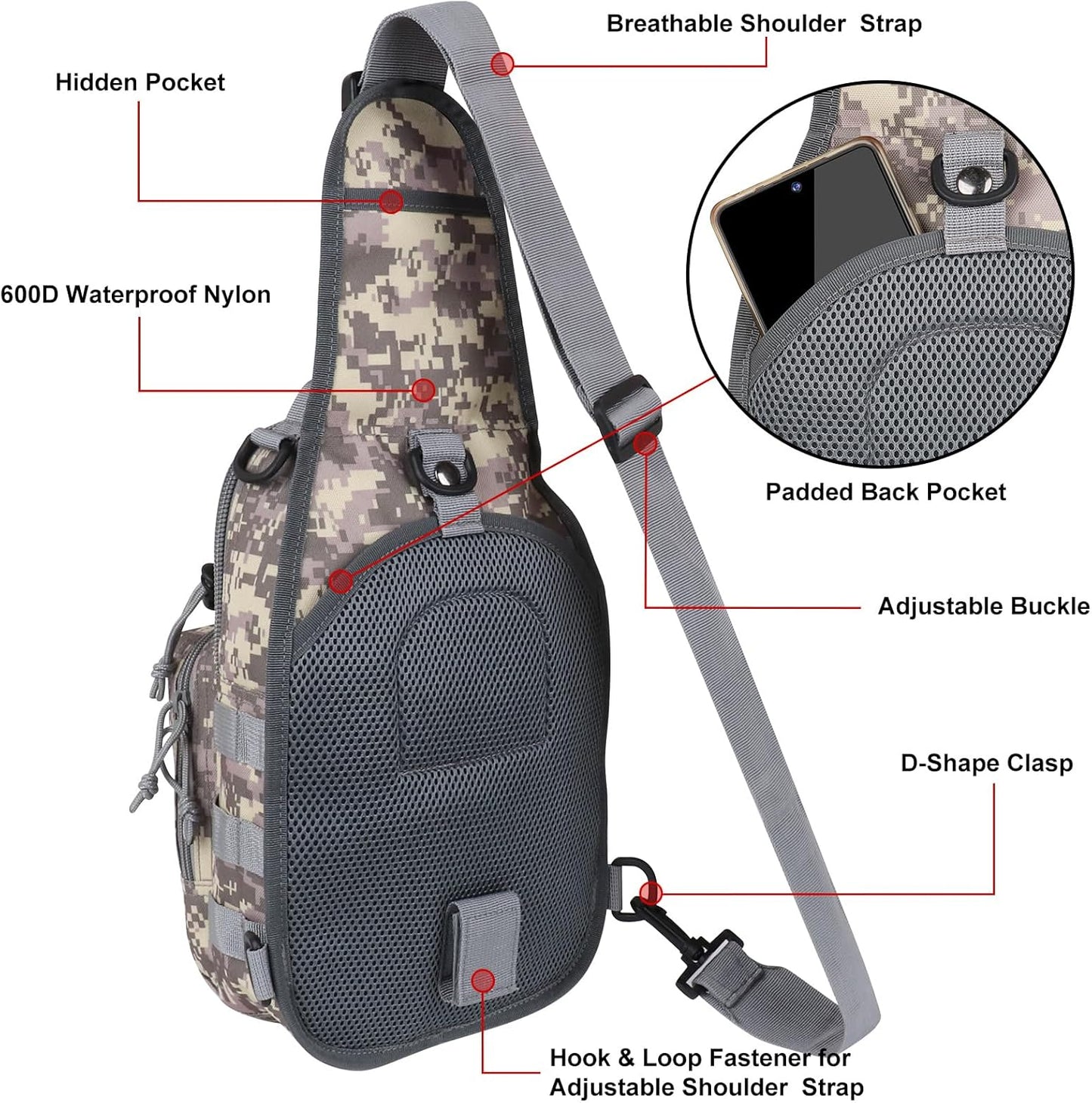 Tactical Waterproof Sling Backpack - Molle Crossbody Chest Bag for Outdoor EDC