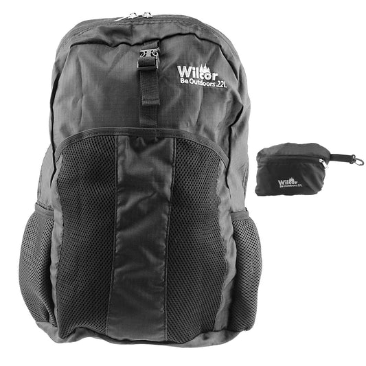 Wilcor Pocket Fold Backpack 20L, Black, Ultralight Packable Backpack, Expandable Travel Daypack for Men Women
