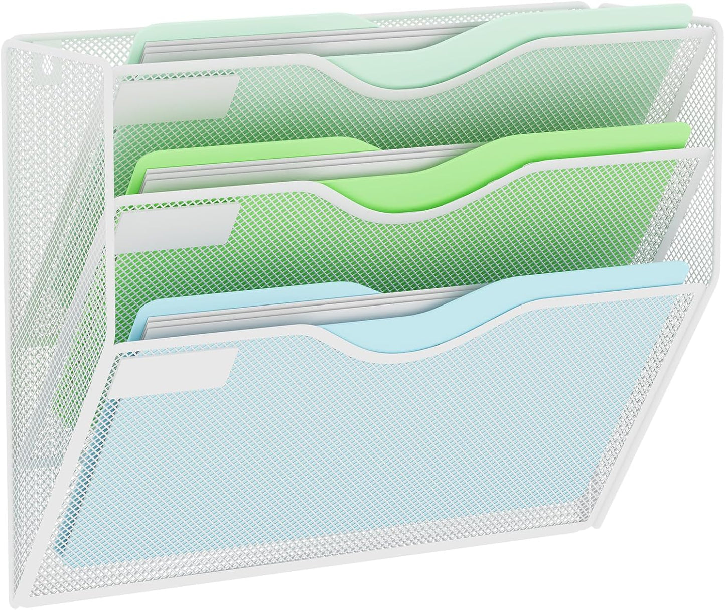 5 Pockets Mesh Hanging Wall File Holder Organizer Wall Mounted Paper Magazine Rack, Black