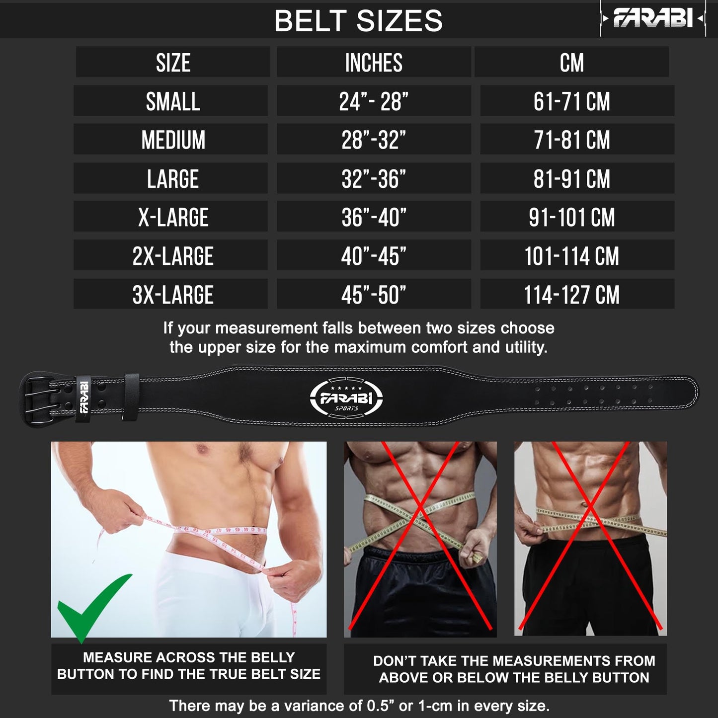 Farabi Sports Powerlifting Belt 100% Genuine Leather Weight Lifting Belt 4" wide Gym Belt Men and Women Weightlifting Belt for Gym Training Bodybuilding and Workout belt (Black, Medium)