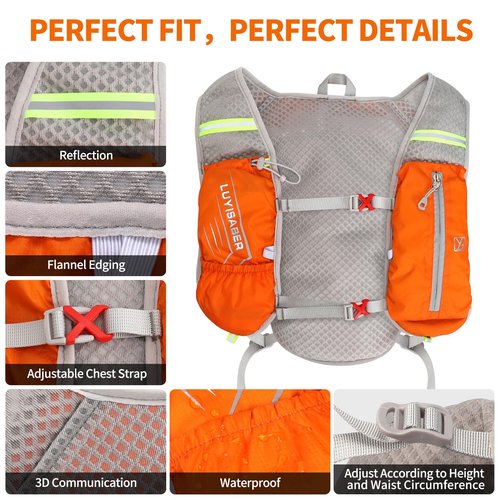 DeSoto Hydration Pack Backpack - Lightweight Running & Cycling Vest for Hiking, Climbing, Camping & Biking (Orange)