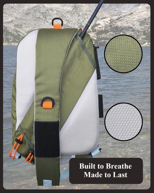 SUMATO Fly Fishing Tenkara Sling Pack with Dual Rod Quiver - 5 Pocket Storage - Lightweight & Comfortable - Unisex - Multi-Use Outdoor Adjustable Backpack