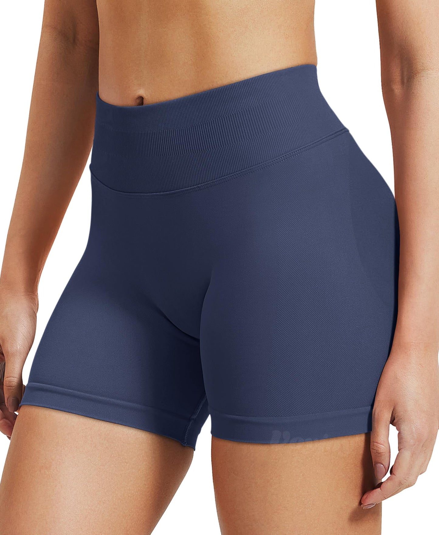 VOYJOY Women Workout Impact Shorts 2.5"/ 3.6"/ 4.5"/ 6" Scrunch Butt Lifting Gym Seamless Booty Biker Shorts Blue Grey