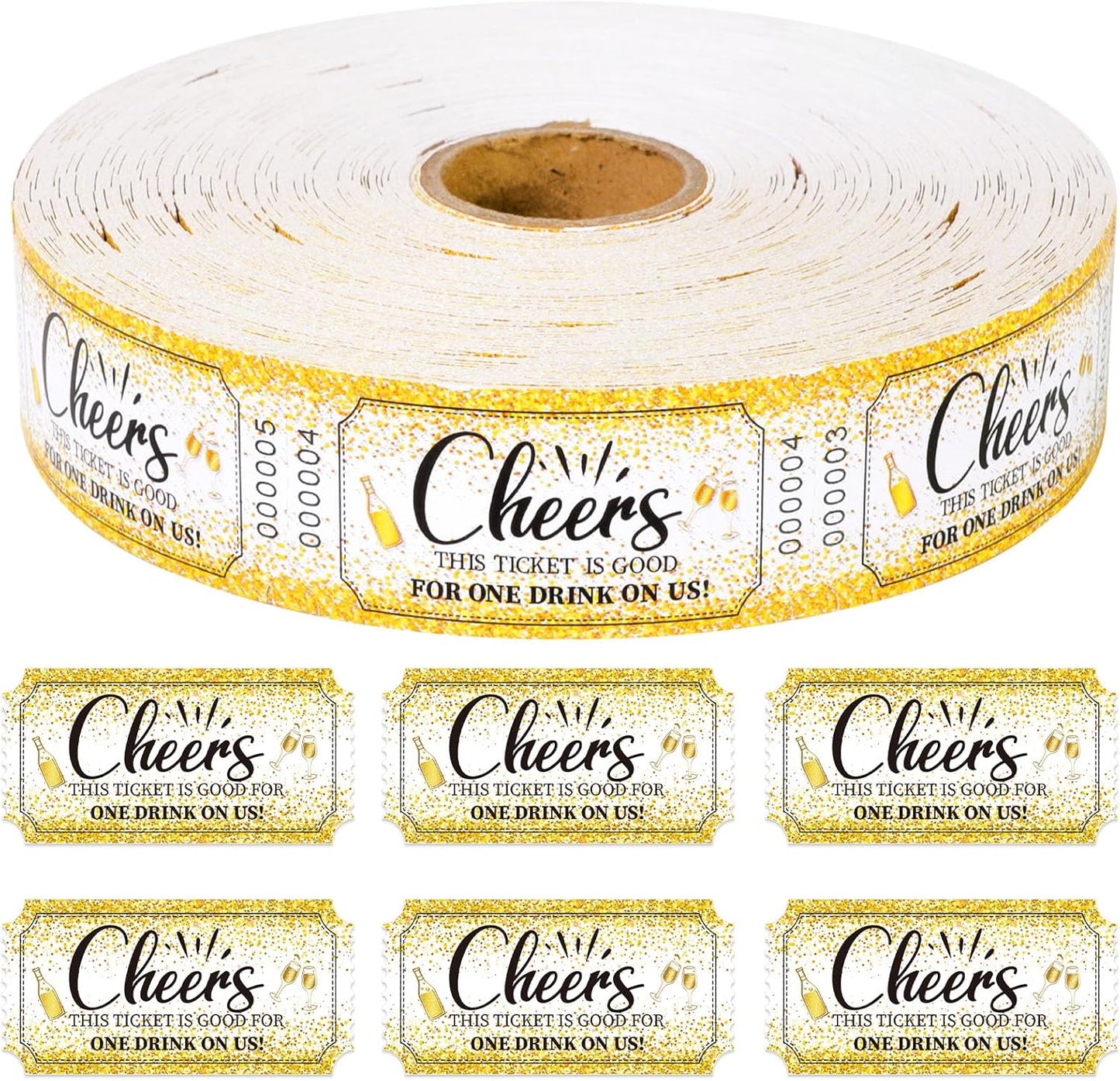 1000 Pcs Drink Ticket Single Raffle Tickets Roll Cocktail Design Free Drink Ticket for Events Wedding Work Formal Parties Leisure Class Reward