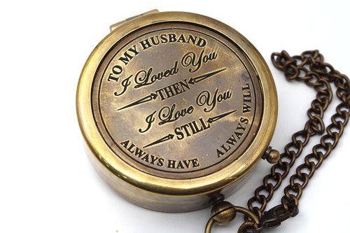 to My Husband Brass Compass Engraved – Son Birthday Gifts, Graduation, Confirmation, Baptism Gifts, Stocking Stuffer, Valentine's Day Gift for Husband