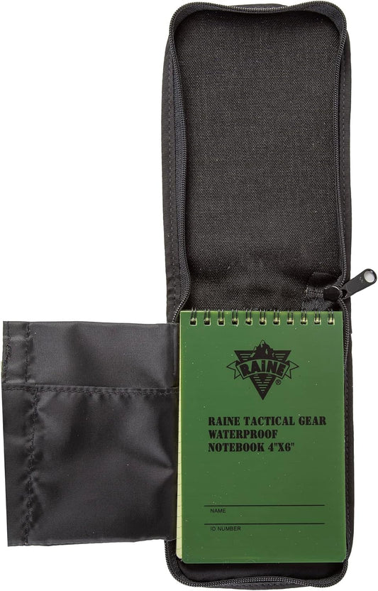 Raine Tactical Gear | Waterproof 4"X6" Notebook & Cover with Inner Organizing Pouch, safe for water exposure and usable while wet