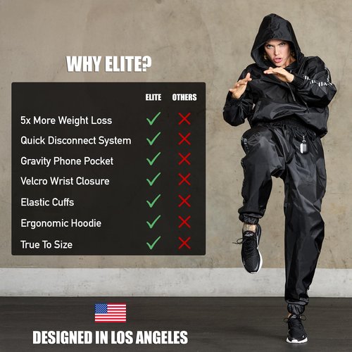 Elite Sports Sauna Suit for Weight Loss Men & Women Boxing MMA Wrestlers Gym Sweat Hoodie Sauna Suits Wrap Full Body Workout (Black, Medium)