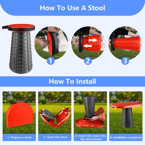 ZTMT Folding Stool Upgradeable Folding Stool 440lb Load Capacity 2-in-1 Lightweight Portable Stool with Table Easy to Fold Outdoor Office, Picnic, Garden, BBQ, Party, Leisure Camping