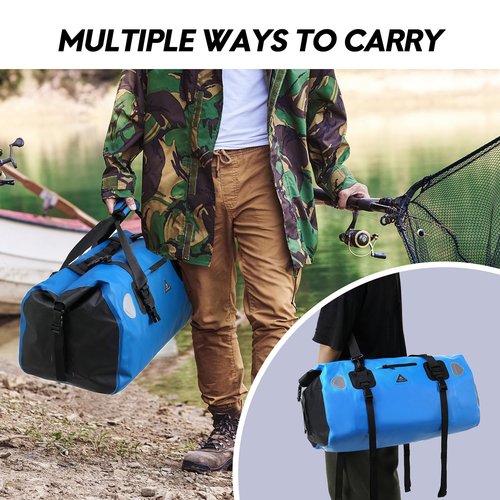 Haimont Waterproof Duffel Bag Roll-top Dry Duffle Bag with Quick-fixed Straps for Motorcycle, Raft, Boat, SUP, Kayak, Travel,70L,Light Blue