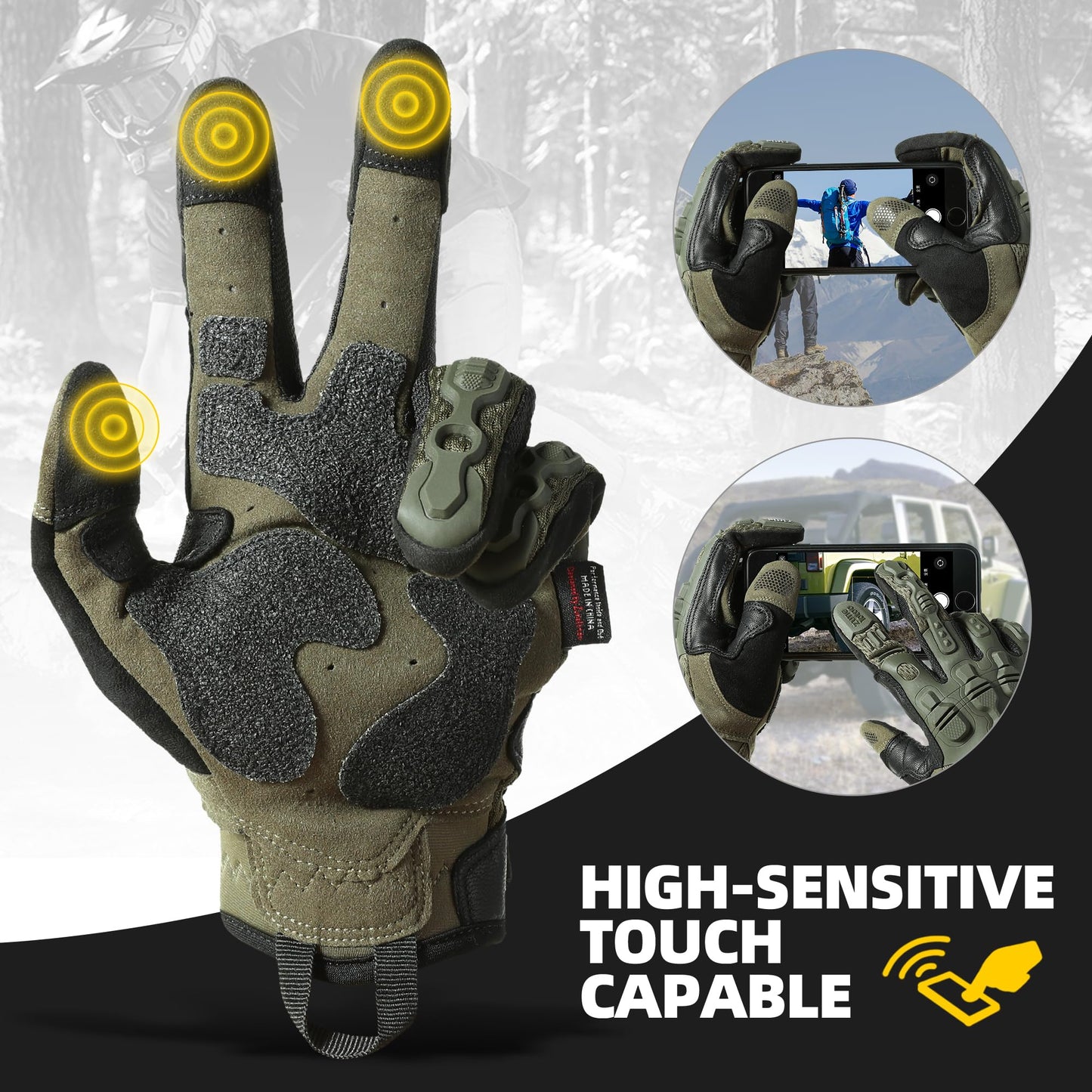 ZUNE LOTOO Tactical Gloves for Men, Green Touchscreen Motorcycle Glove Skeleton with Padded Impact Protection & Cut Resistant for Paintball Airsoft Range Riding Biker Work Medium