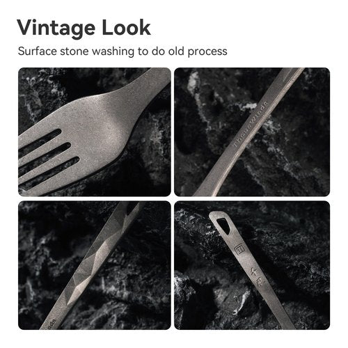 Thous Winds Titanium Cutlery Set, Ultralight and Durable Fork and Spoon, Reusable Flatware for Outdoor Camping Backpacking Hiking Picnic Travel, with Storage Bag