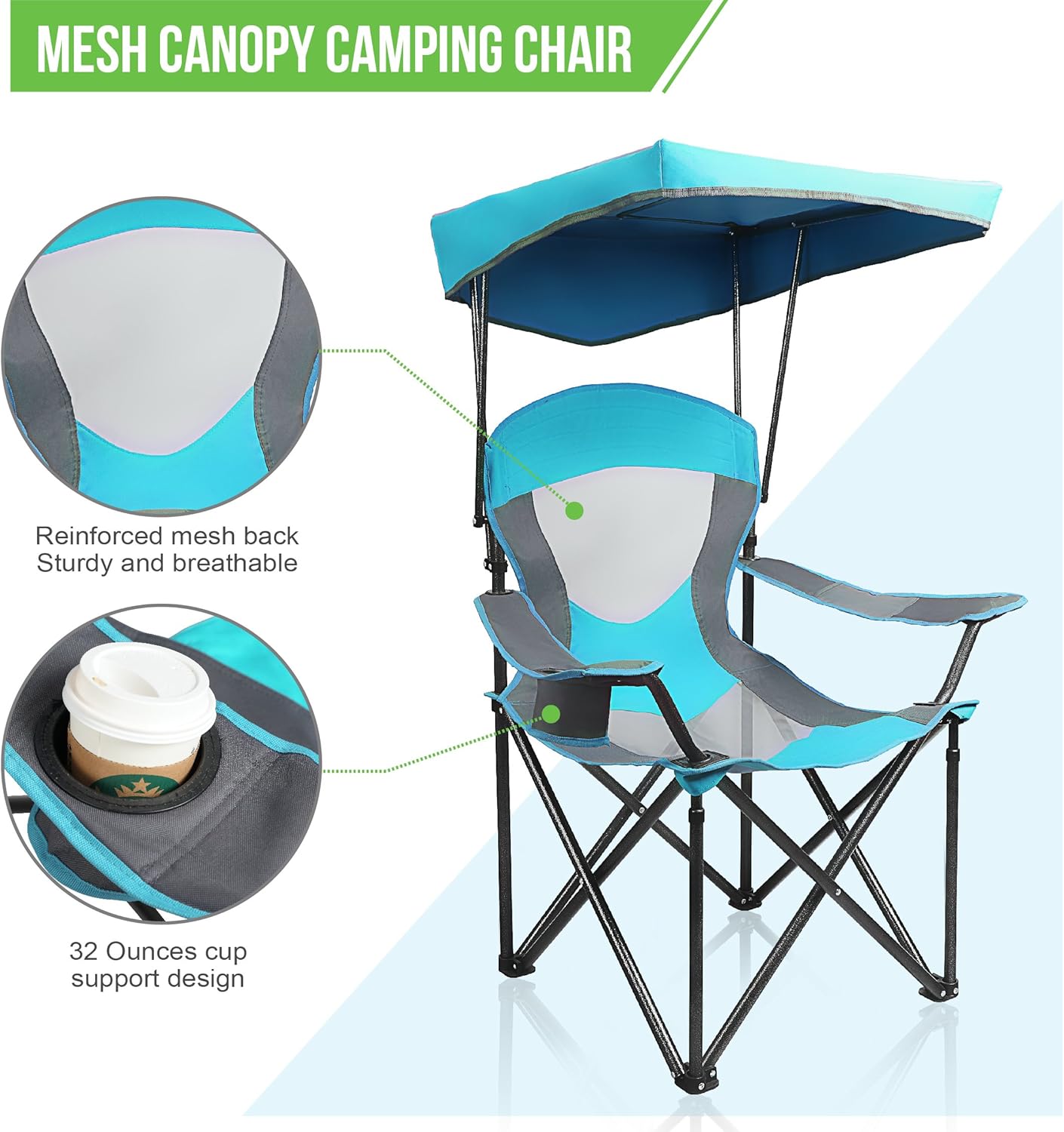 ALPHA CAMP Heavy Duty Canopy Lounge Chair Sunshade Hiking Travel Chair with Cup Holder