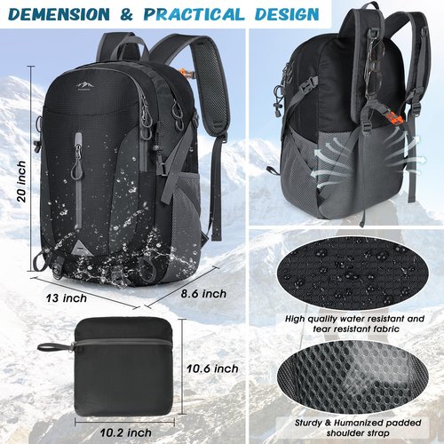 RAINSMORE Hiking Backpack 40L Lightweight Backpack Packable Backpack Water Resistant Hiking Daypacks Hiking Bag Men Women for Camping Climbing Travel Sport