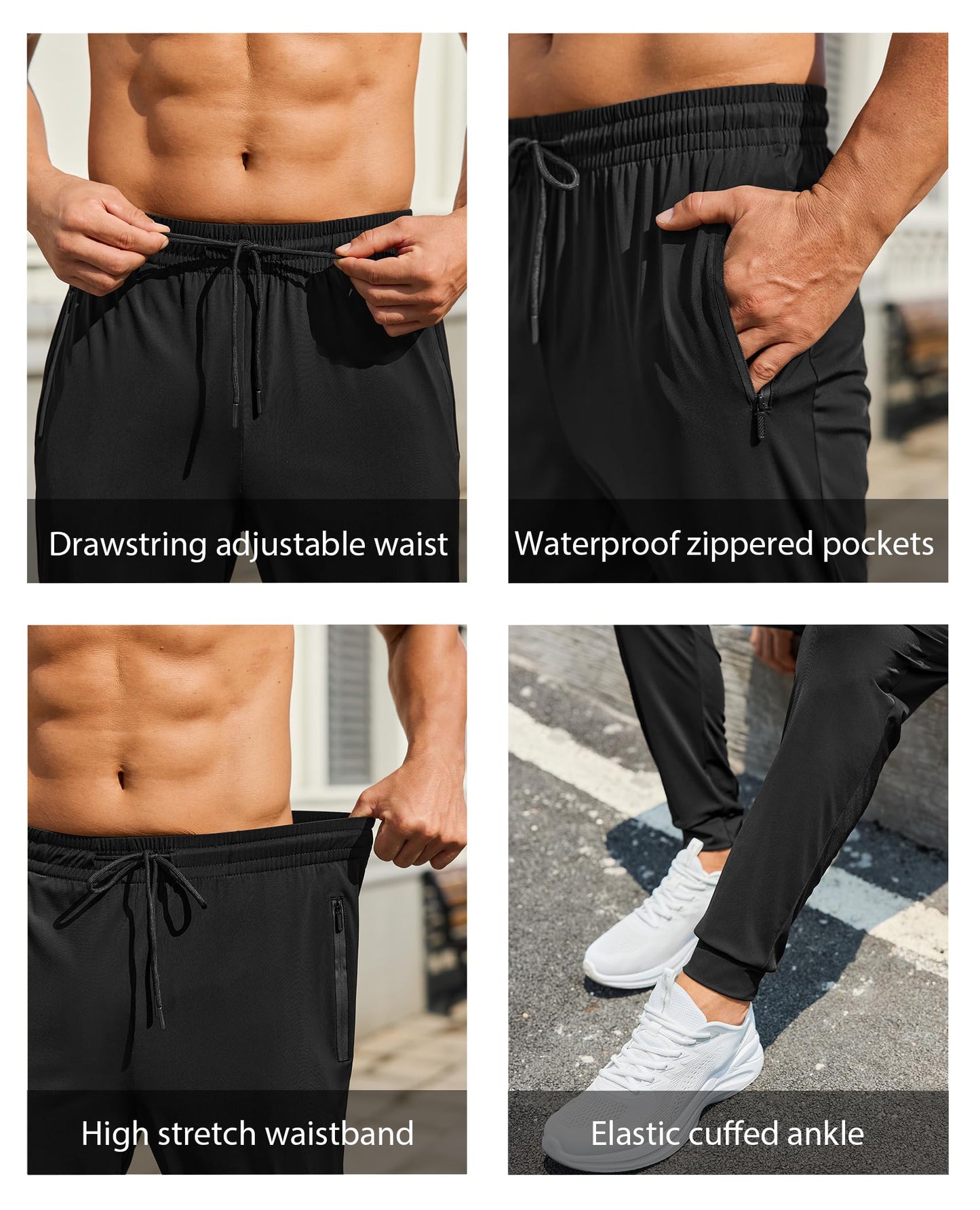 FOGFIRE Mens Sweatpants with Zipper Pockets Lightweight Athletic Joggers for Workout Running Gym Track Casual Wear Black X-Large