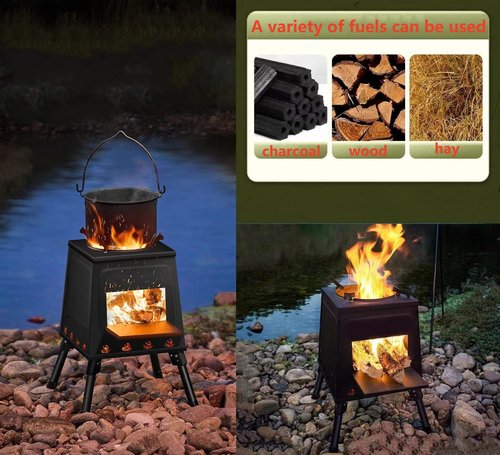 EMOTRIPS Portable Carbon Steel Camping Stove, Outdoor Wood Stove with Foldable Legs for Outdoor Camp (Small)