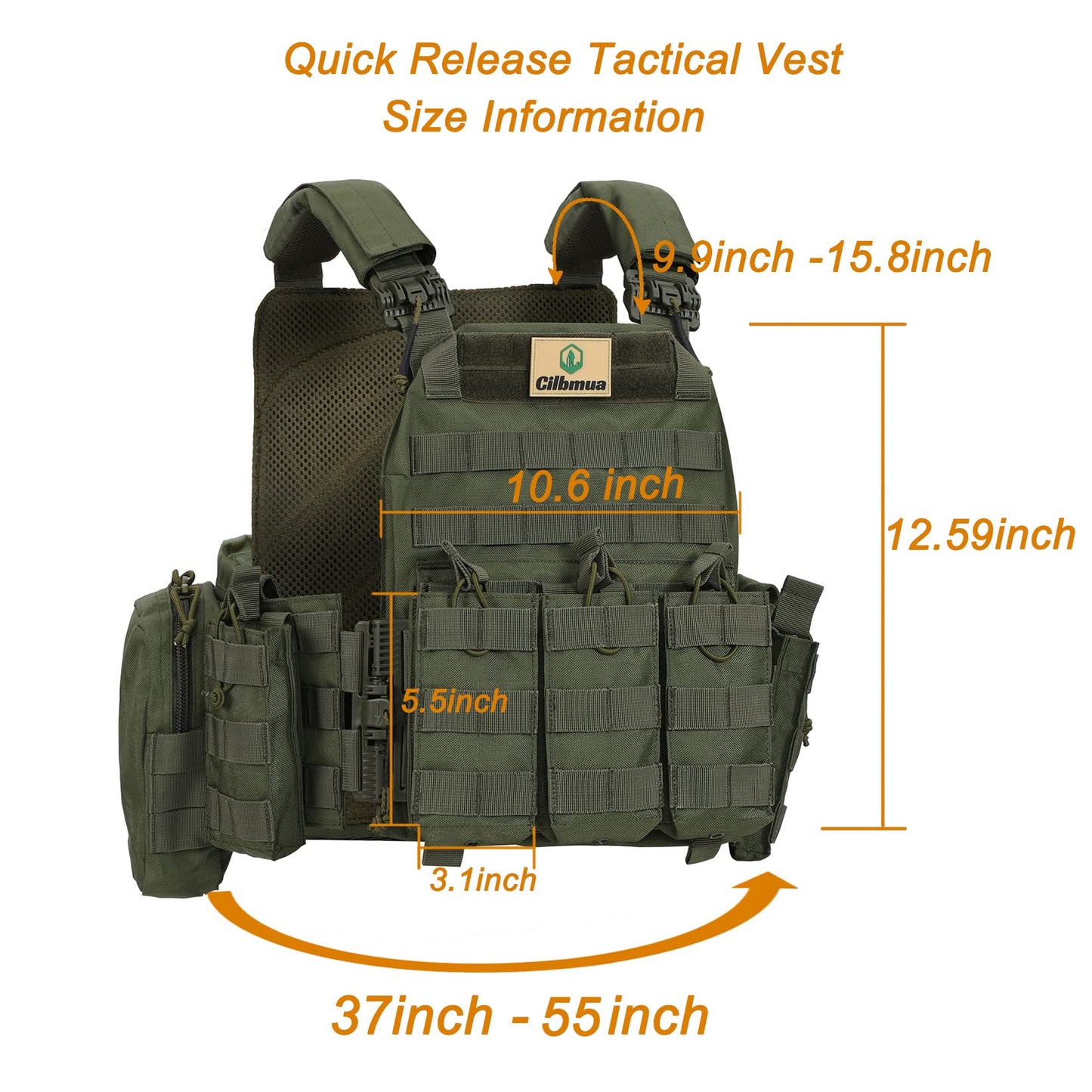 Cilbmua Tactical Vest Quick Release for Men Outdoor Molle Airsoft Vests Adjustable Breathable Weighted Gear for CS/Training (Green)