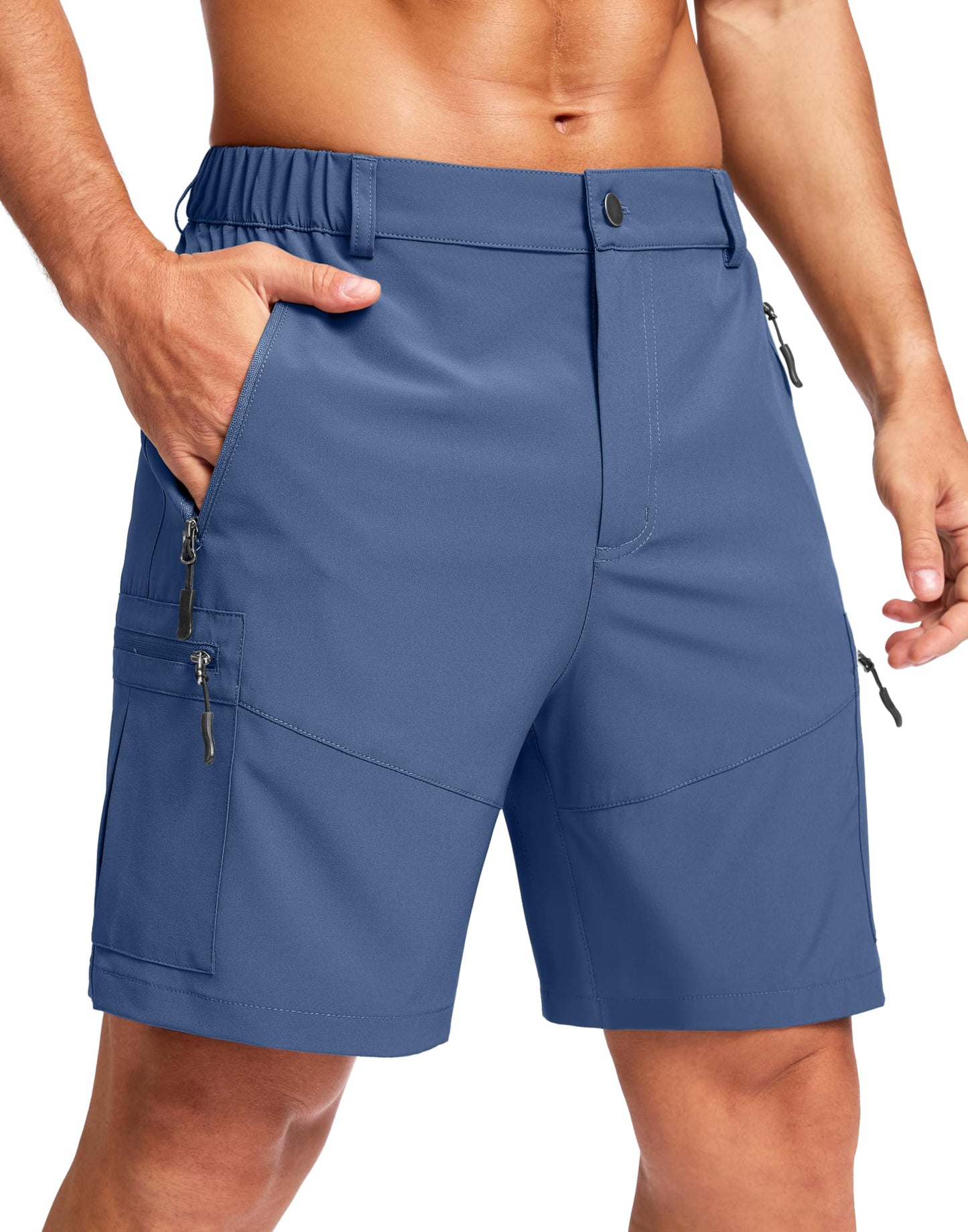 Pudolla Men's Hiking Cargo Shorts Lightweight 7" Travel Casual Shorts for Men Golf Work Outdoor with 5 Zipper Pockets(Dark Navy 3X-Large)