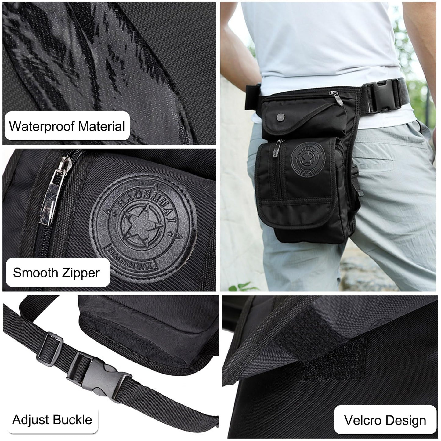 FANDARE Thigh Drop Leg Bag Military Tactical Drop Leg Pouch Bag Waist Pack Bumbags Sling bag Motorcycle Chest Shoulder Crossbody Bag for Hiking Cycling Travel Outdoor Cover PackBlack