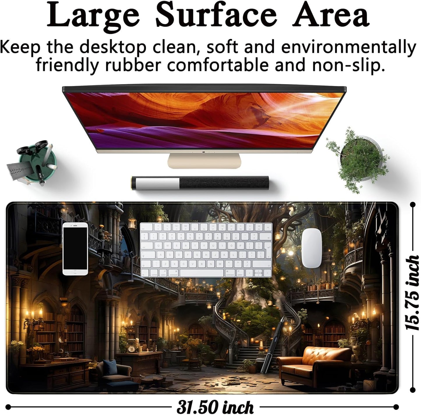 Japanese Desk Mat Riverside Full Moon Desk Pad Black Red Large Mouse Pad Gaming Mousepad Extended XXL Keyboard Pad 31.5 x 15.7 in Laptop Computer Mouse Keyboard Mat for Office Desk Decor