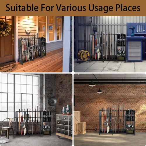 Prometis Gun Storage Racks - Freestanding Floor Wooden Rifle Rack with Pistol Shelves, 9+8 Slots Adjustable Height Storage Solutions and Gun Room Display Stand, Holds up to 9 Long Guns and 8 Handguns