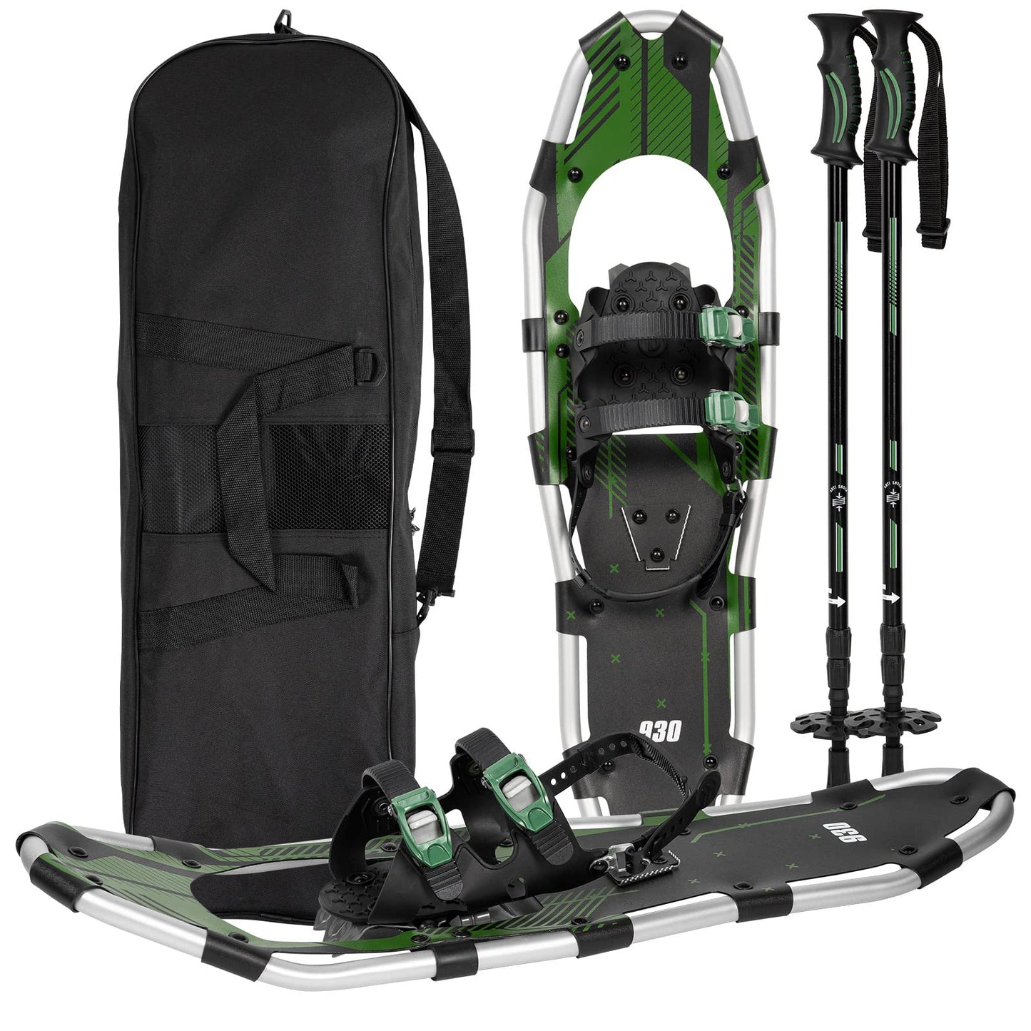 G2 30 Inches Light Weight Snowshoes Set with Trekking Poles, Anti-Slip Sole, Fast Ratchet Binding, for Women Men Youth (Green)