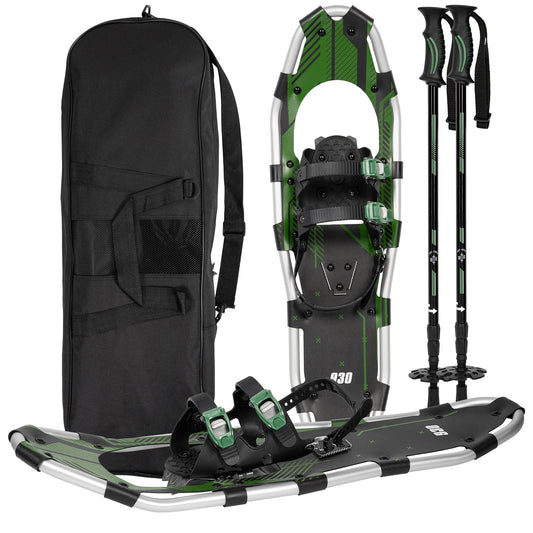 G2 30 Inches Light Weight Snowshoes Set with Trekking Poles, Anti-Slip Sole, Fast Ratchet Binding, for Women Men Youth (Green)