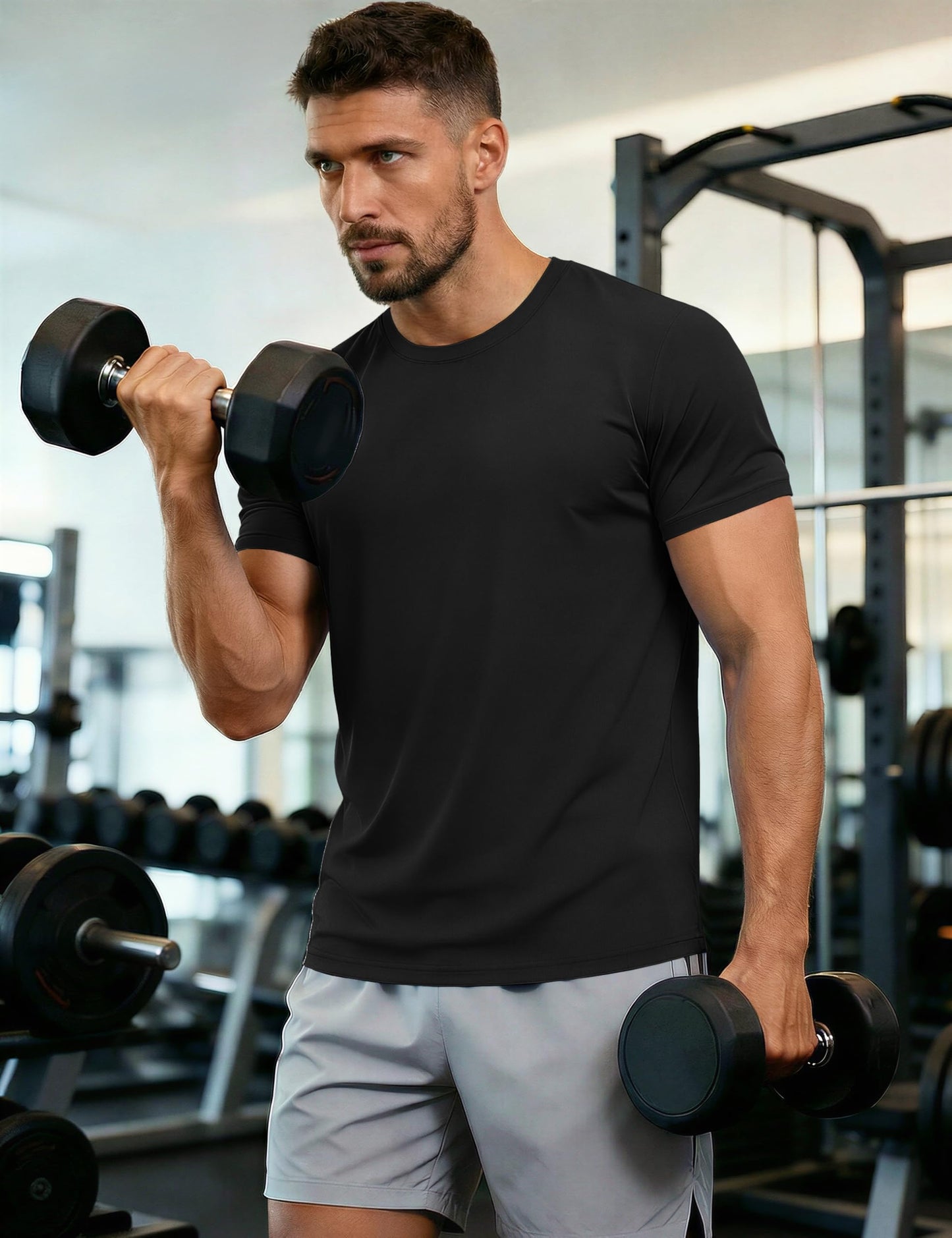 Mens Short Sleeve Shirts Lightweight T-Shirt Sun Protection Rash Guards Shirts for Gym Running Active