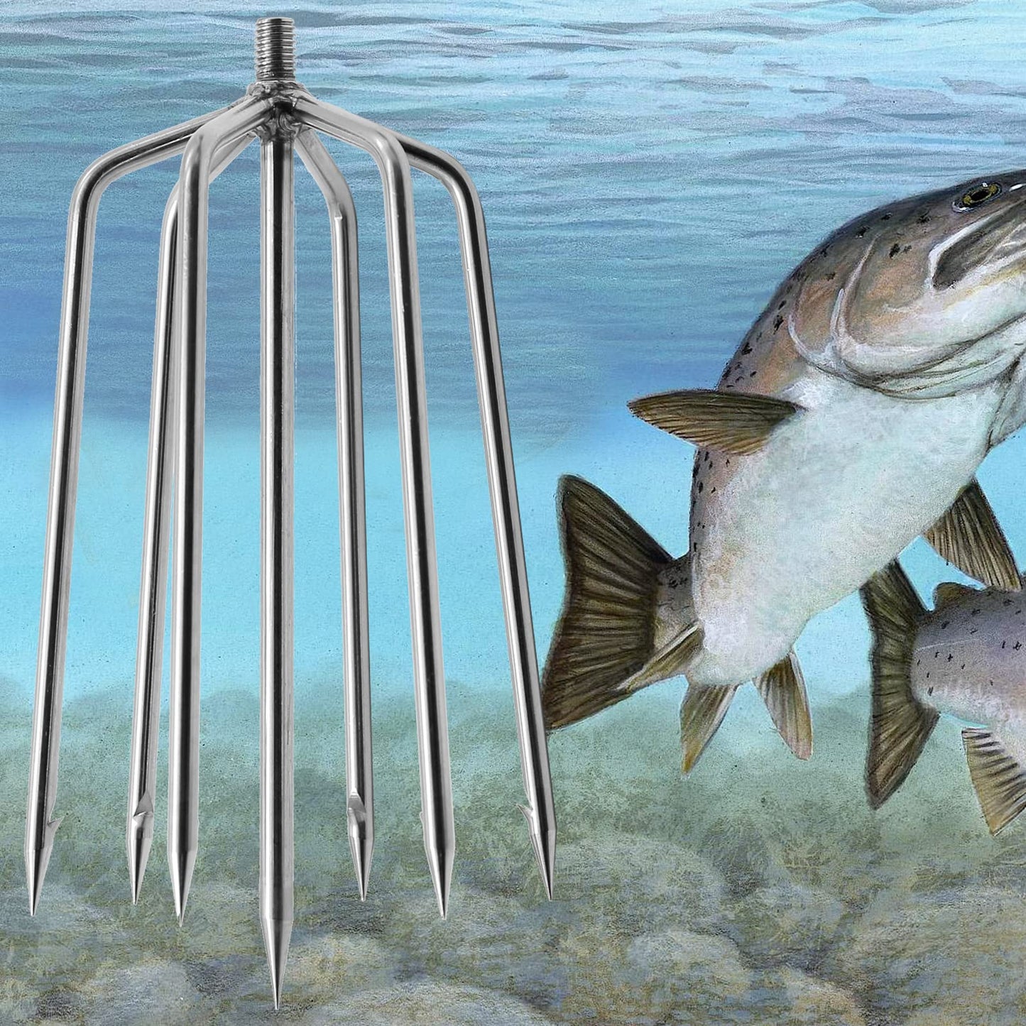 EATAKWARD 7-Prong Fishing Harpoon, Stainless Steel Fishing Spear Gig Gaff Fork Hook with 8mm Screw, for Catching Fishes Frogs in Pond River Lake etc. Capable for Fishing Pole