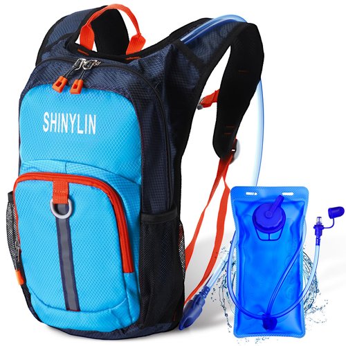 Shinylin Kids Hydration Backpack with 1.5L Water Bladder Hiking Backpack Lightweight for Boys or Girls Children Biking Climbing Running Cycling(Blue)