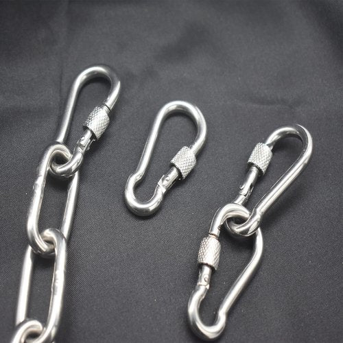 Floyutin Stainless Heavy Duty M5x50mm Locking Carabiner Snap Hooks with Screw Nut Connector Chains Links Hardware Fasteners, 10 PCS