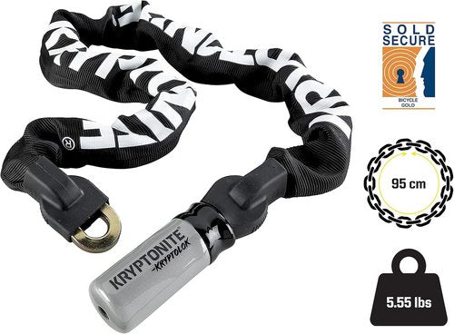 Kryptonite Kryptolok 995 Bike Chain Lock, 3 Feet Long Heavy Duty Anti-Theft Sold Secure Gold Bicycle Chain Lock with Keys for Bike, Motorcycle, Scooter, Bicycle, Door, Gate, Fence