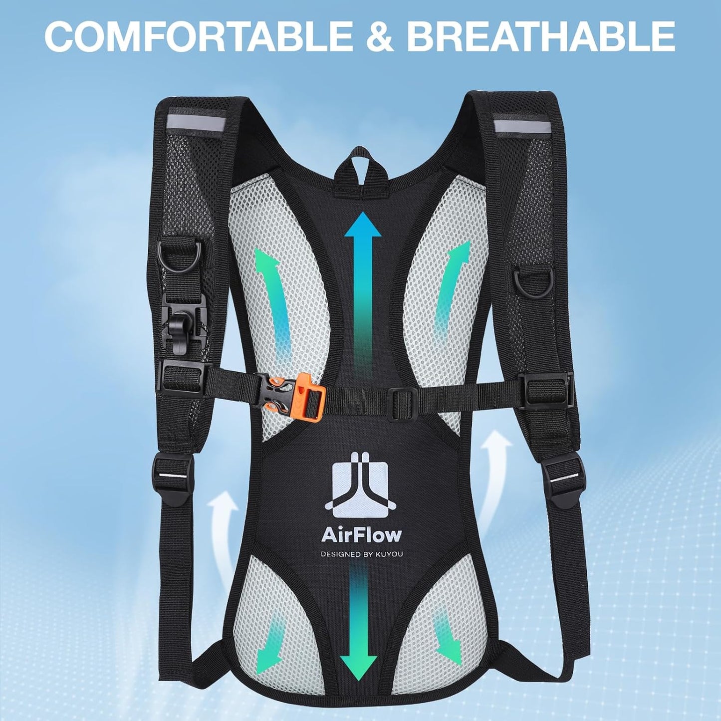 KUYOU Running Hydration Vest - Lightweight Insulated Hydration Backpack with 2L Water Bladder, Adjustable Chest Straps and Reflective Water Backpack for Trail Running Marathon Race Hiking Cycling