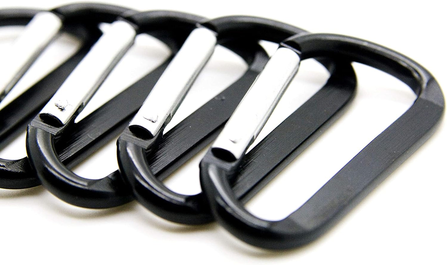 ONDEPOT New 100pcs 2.25" Black Color D Shape Spring-Loaded Aluminum Carabiner Belt Clip Key Chain Hook