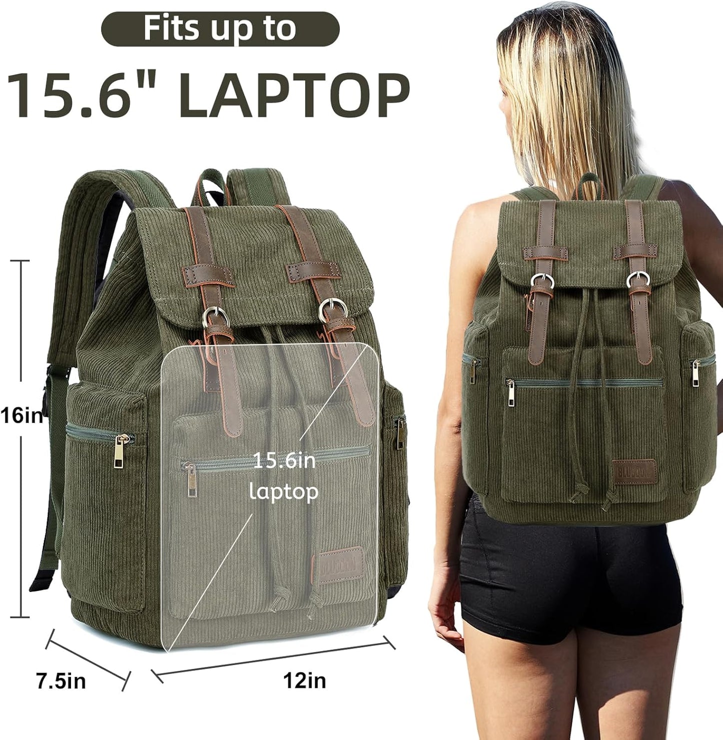 Vintage Leather Trim Backpack for Men & Women | Casual Travel Rucksack for Laptops