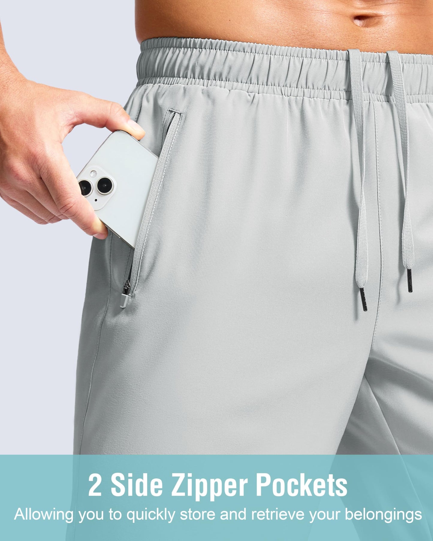 Men's Athletic Running Shorts with Zipper Pockets Quick Dry 7"/ 5"/ 9" Workout Gym Shorts for Basketball Hiking(Platinum Grey,7XS)