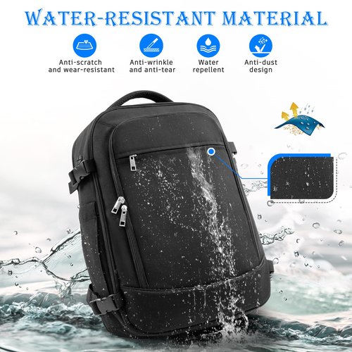 Rinlist Large Backpack for Men Women, Travel Backpack Flight-approved Personal Item Size, 40L Carry on Backpack Casual Daypack, Black