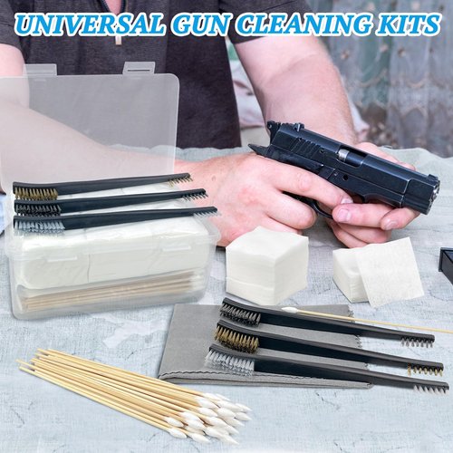 Universal Gun Cleaning Kit - 2 X 2 Inches Patches - 200 PCS 6 Inches Point Swabs - Reusable Foam Swabs / 3 Pcs Gun Cleaning Brush, and A Silicon Gun Cloth Suitable for Most Gun Firearm