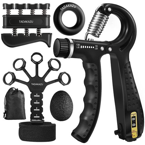 TADAKAZU Grip Strength Trainer Kit (5 Pack) Adjustable Resistance Hand Gripper,Finger Exerciser,Hand Extension Exerciser,Stress Relief Ball and Forearm Workout Ring for Muscle Building Injury Recover