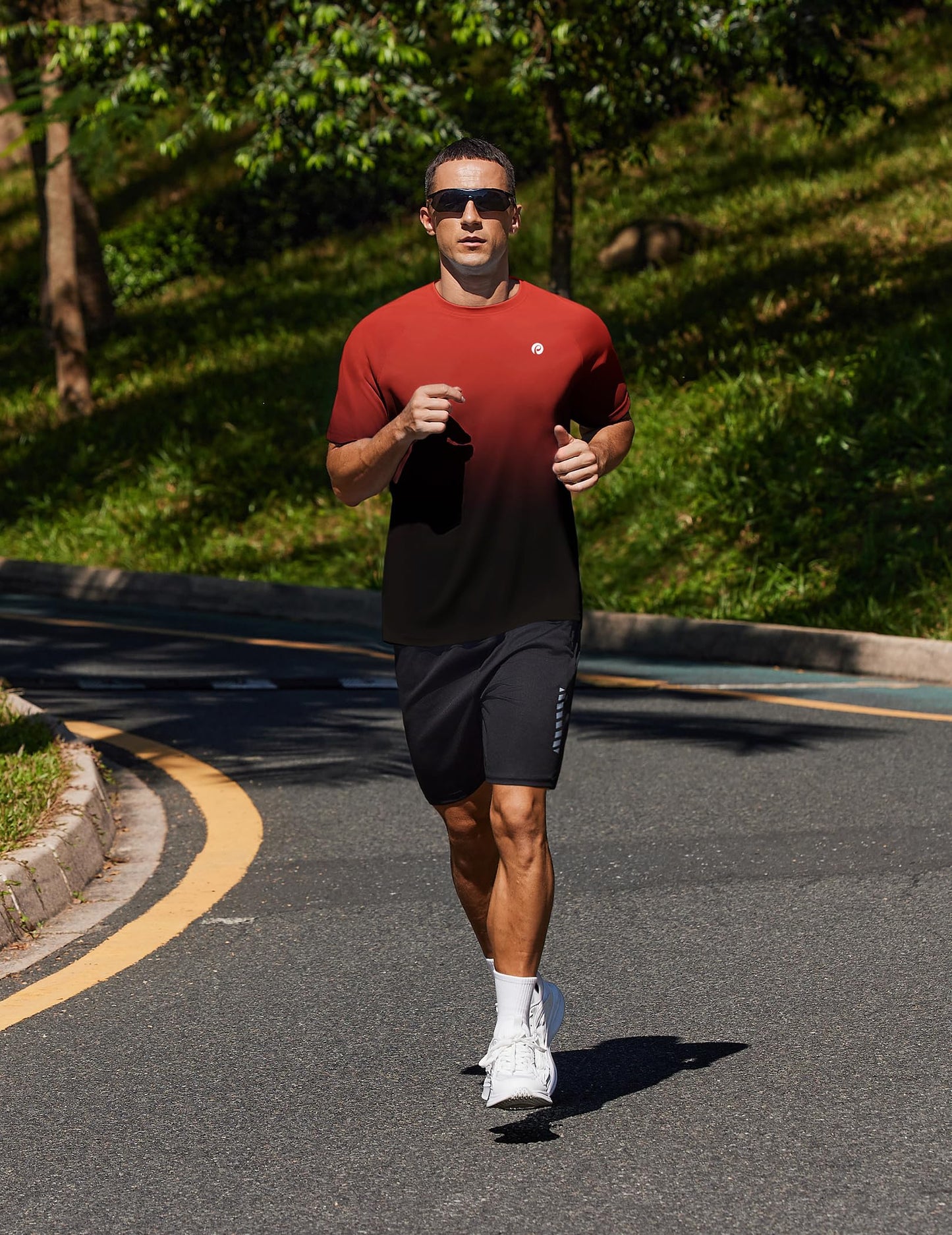 PINSPARK Mens Workout Shirts UPF 50+ Sun Protection Shirts Swim SPF UV Quick Dry Short Sleeve T-Shirts for Athletic Fishing Rash Guard L