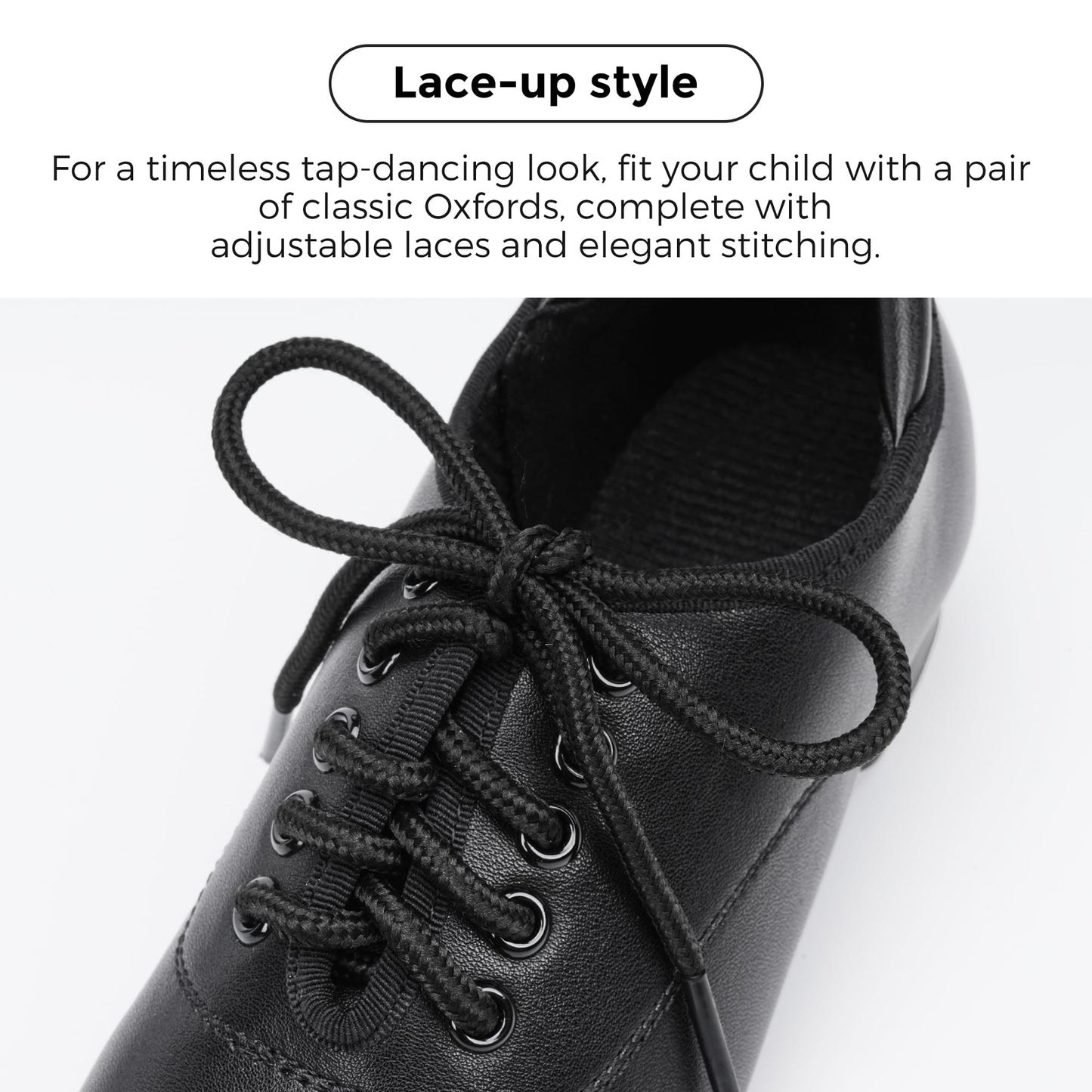 Stelle Tap Shoes for Girls Boys Lace Up PU Leather Dance Shoes for Little Kid/Big Kid(Black,4MB)