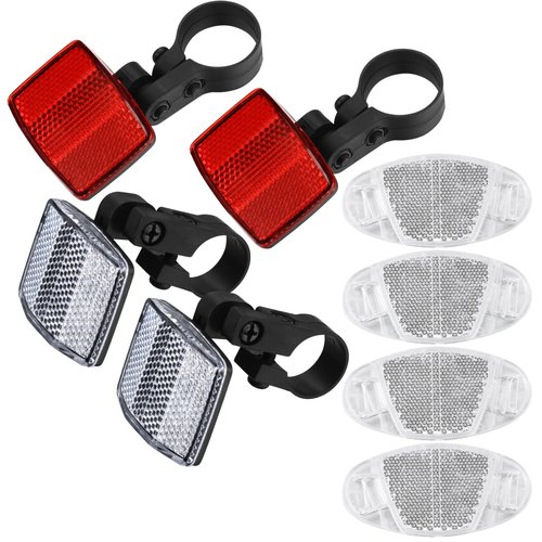 Xujinsongg 8 Pcs Bike Front and Rear Reflectors Kit, Bicycle Wheel Spoke Reflectors Kit, Bike Cycling Safety Warning Reflectors for Handlebar Seatpost, Bike Road Safety Reflection Kit, Red and White