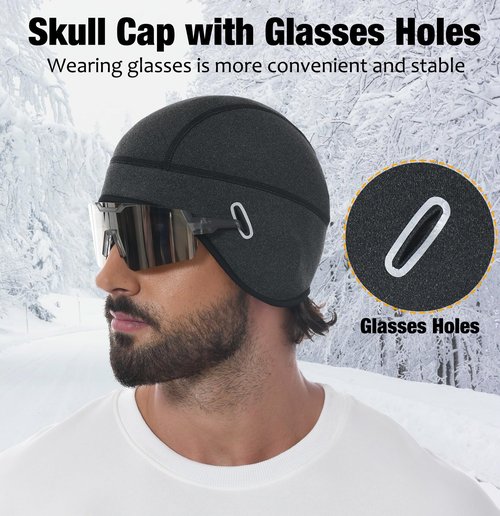 MELASA Fleece Lined Winter Cycling Beanie with Holes for Glasses - For Men, Women