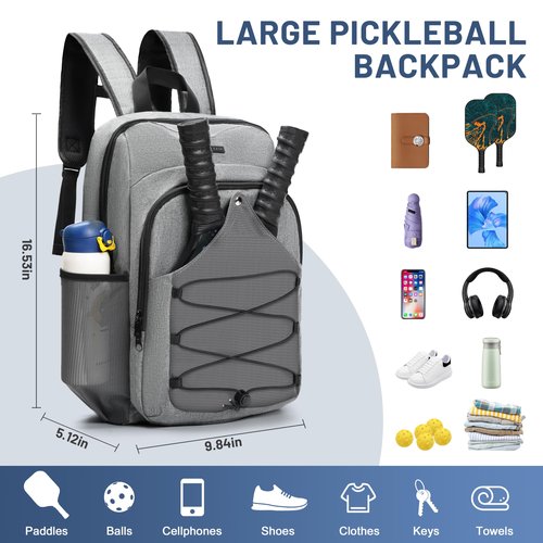 Pickleball Backpack with Ventilated Racket Compartments, Gray