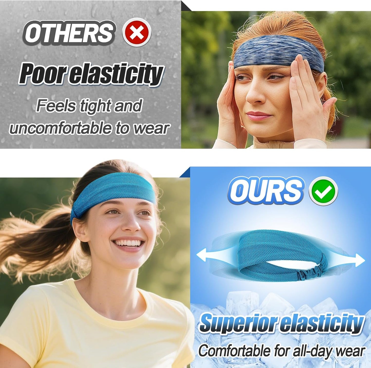 Cooling Headbands | 4-Pack Elastic Sweat Bands for Men & Women – Moisture-Wicking