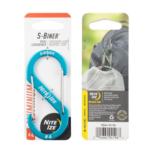 Nite Ize S-Biner Aluminum Dual Carabiner - Durable Dual Carabiner with Wire Gate Closure - Carabiner for Organizing Keys & Gear Attachments - Size 4, Blue (4 Pack)