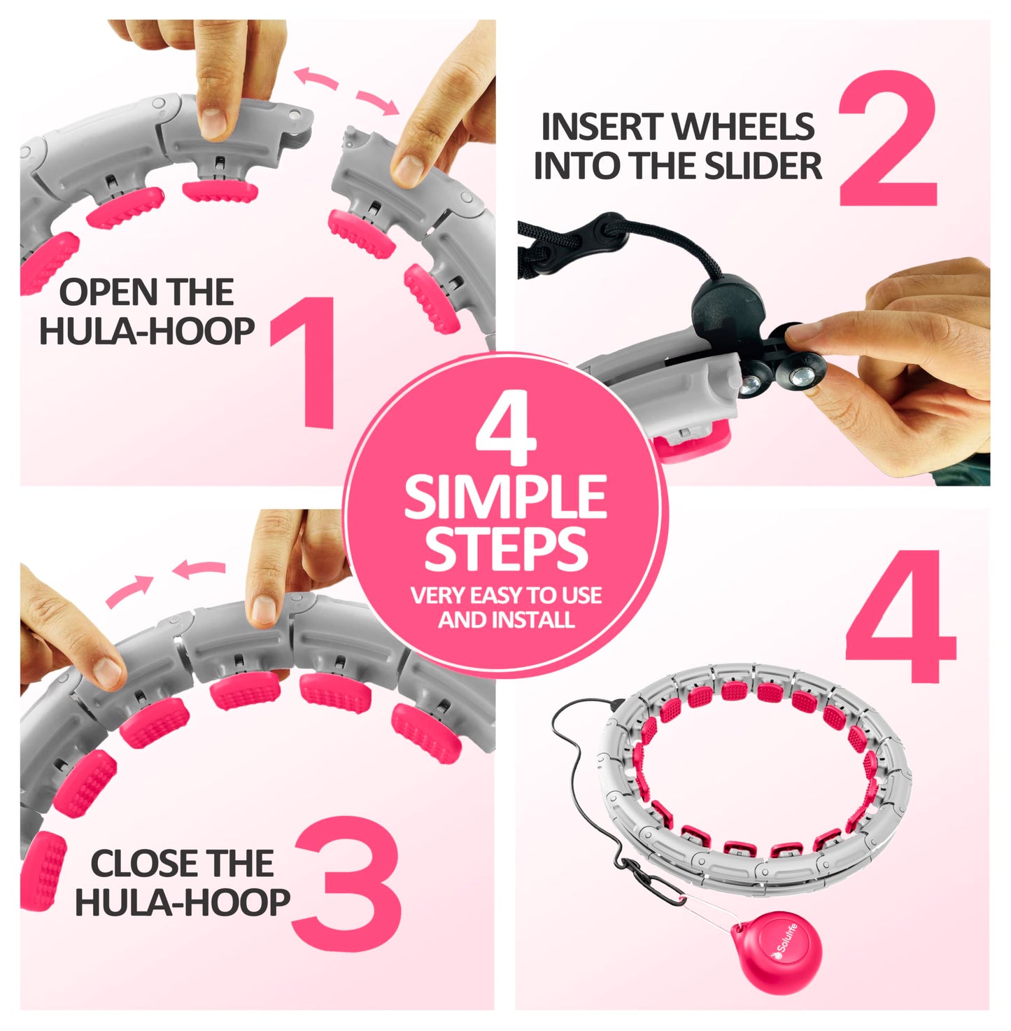 Experience Fitness Excellence with our Infinity Hoop plus Size – Weighted Hula Hoop for Weight Loss – hula hoop exercise ring with ABS and quality wheels – For all the sizes and levels (Gray and Pink)