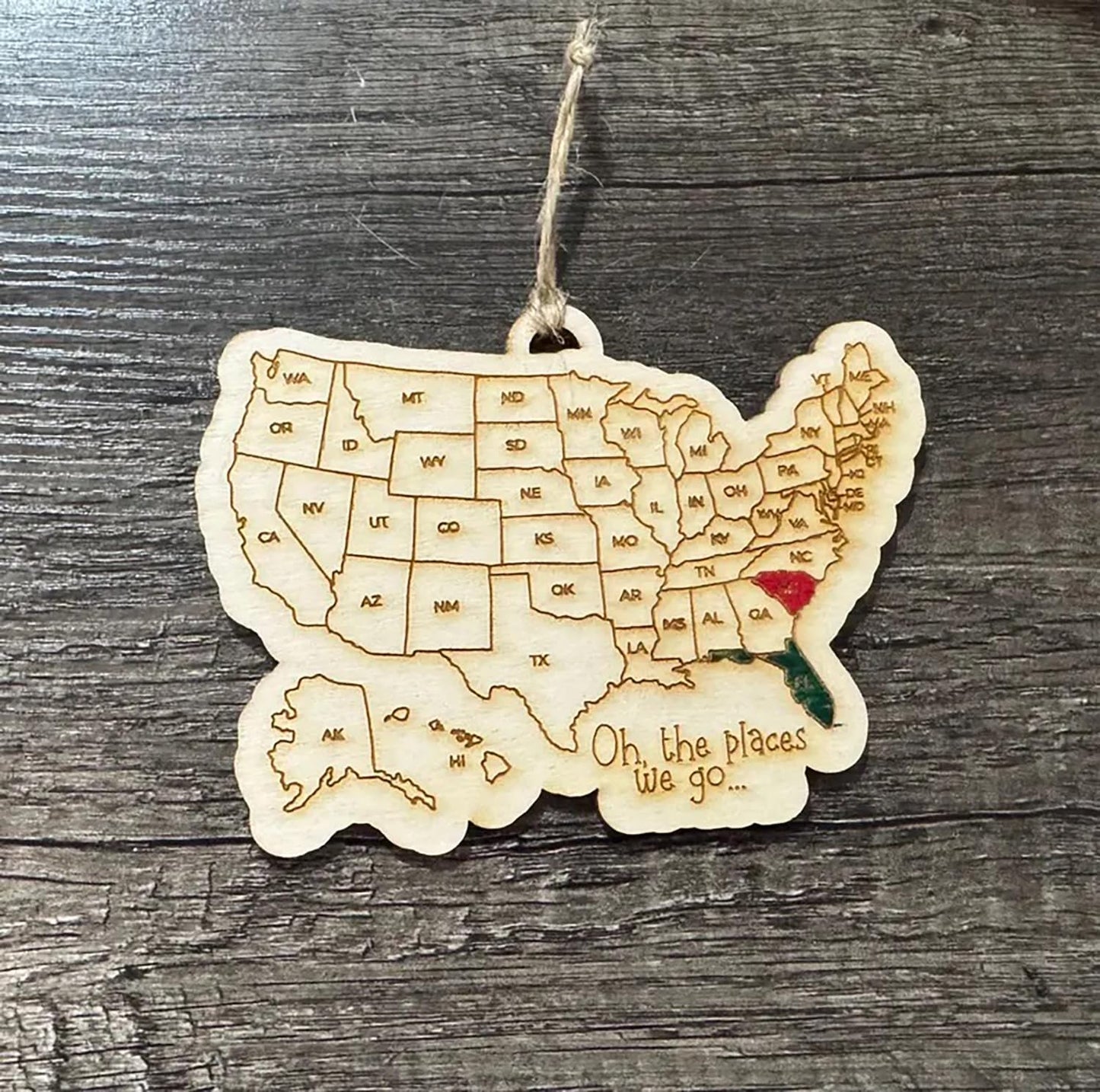 QENWWENG Oh the Places We Go US Travel Check Off Map,Wooden Where I've Been Wall Sign,United States Travel Adventure Ornament,USA 50 states Map