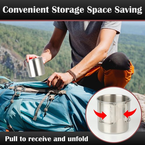 SXSHUOSI Stainless Steel Water Cup Camping Cup Coffee Cup Mug with Handle Foldable Water Cup with Lid Outdoor Mug (350ML)